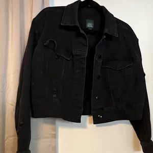Distressed black jean jacket